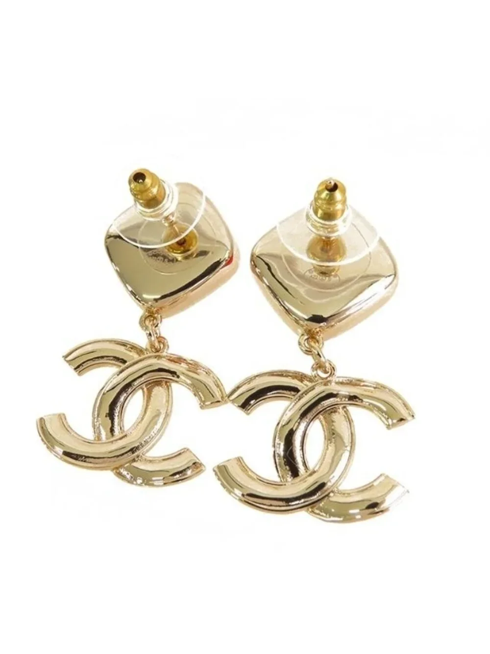 Chanel Earrings Gold Red Metal CC Logo